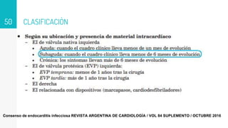 CLASIFICACIÒN
50
Consenso de endocarditis infecciosa REVISTA ARGENTINA DE CARDIOLOGÍA / VOL 84 SUPLEMENTO / OCTUBRE 2016
 