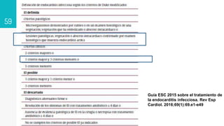 59
Guía ESC 2015 sobre el tratamiento de
la endocarditis infecciosa. Rev Esp
Cardiol. 2016;69(1):69.e1-e49
 