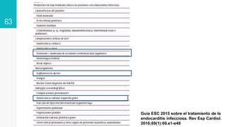 63
Guía ESC 2015 sobre el tratamiento de la
endocarditis infecciosa. Rev Esp Cardiol.
2016;69(1):69.e1-e49
 
