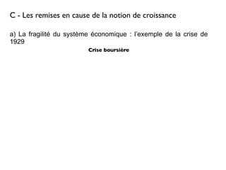 C - Les remises en cause de la notion de croissance
a) La fragilité du système économique : l’exemple de la crise de
1929
Crise boursière
 