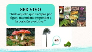 SER VIVO
“Todo aquello que es capaz por
algún mecanismo responder a
la posición evolutiva.”
 