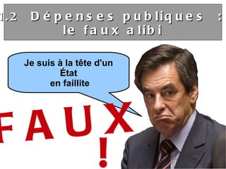 1.2  Dépenses publiques :  le faux alibi ! Je suis à la tête d'un État en faillite FAUX  