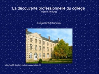 La découverte professionnelle du collège
Option 3 heures
Collège Denfert Rochereau
http://col89-denfert-rochereau.ac-dijon.fr/
 