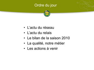 Ordre du jour L’actu du réseau