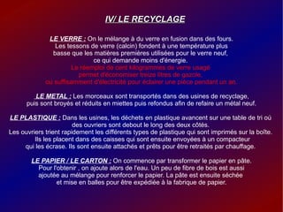 IV/ LE RECYCLAGE 