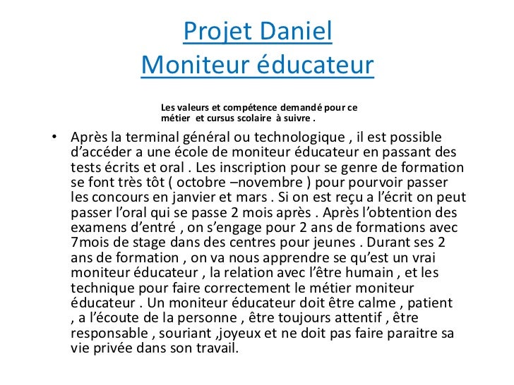 Exemple De Projet De Formation Moniteur Educateur  James Johnson Lettre