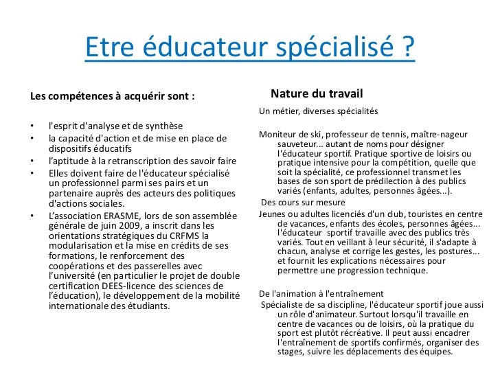 Diapo les métiers d’éducateurs