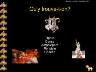 Qu'y trouve-t-on? Opéra Danse Amphiopéra Péristyle Concert 