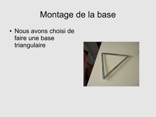Montage de la base
● Nous avons choisi de
faire une base
triangulaire
 