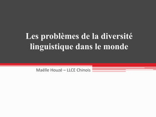 Les problèmes de la diversité
linguistique dans le monde
Maëlle Houzé – LLCE Chinois
 