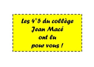 Les 4°5 du collège
    Jean Macé
      ont lu
    pour vous !
 