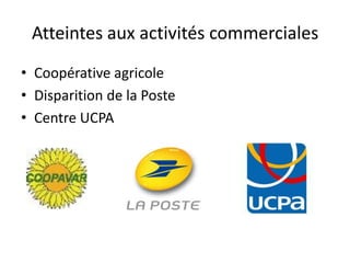 Atteintes aux activités commerciales
• Coopérative agricole
• Disparition de la Poste
• Centre UCPA
 