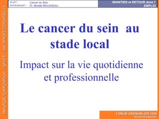 Le cancer du sein  au  stade local   Impact sur la vie quotidienne et professionnelle Cancer du Sein Pr. Mireille MOUSSEAU 