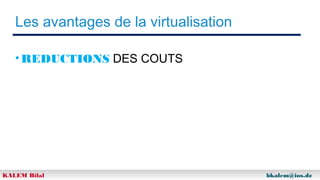 Les avantages de la virtualisation
• REDUCTIONS DES COUTS

KALEM Bilal

bkalem@ios.dz

 