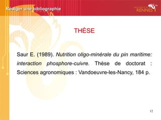 Rédiger une bibliographieRédiger une bibliographie
Exercice
Titre : Physiologie végétale
Publié à Bruxelles chez De Boeck en 2003.
Écrit par William G. Hopkins.
Comprend 514 pages.
→ Comment rédiger la référence de ce document ?
 