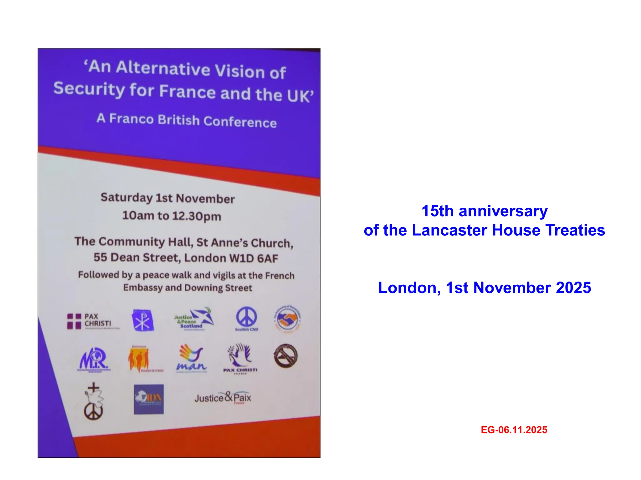 15th anniversary
of the Lancaster House Treaties
London, 1st November 2025
EG-06.11.2025
 