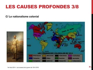 LES CAUSES PROFONDES 3/8
C/ Le nationalisme colonial
1er Aout 2014 - Les causes de la guerre de 1914-1918
7
 