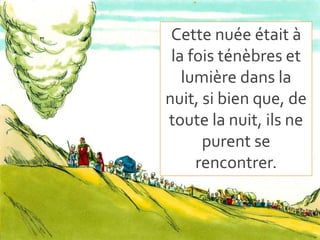 Cette nuée était à
la fois ténèbres et
lumière dans la
nuit, si bien que, de
toute la nuit, ils ne
purent se
rencontrer.
 