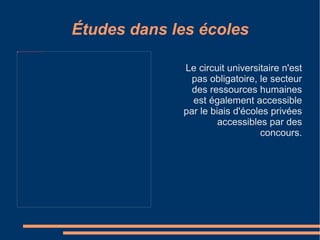 - Il est constitué d'enseignement de gestion, de stratégie d'entreprise, pratique des relations du travail. 