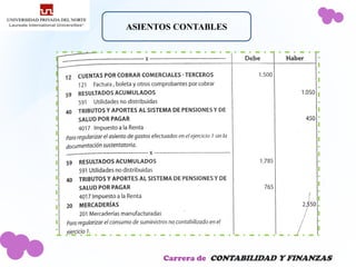 ASIENTOS CONTABLES




      Carrera de CONTABILIDAD Y FINANZAS
 