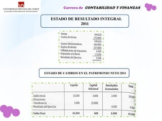 Carrera de CONTABILIDAD Y FINANZAS


   EESTADO DE RESULTADO INTEGRAL
                2011




EESTADO DE CAMBIOS EN EL PATRIMONIO NETO 2011
 