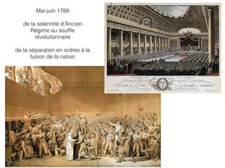 Mai-juin 1789
de la solennité d’Ancien
Régime au soufﬂe
révolutionnaire
de la séparation en ordres à la
fusion de la nation
 