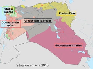 Situation en avril 2015
Kurdes d’Irak
Gouvernement irakien
rebelles
syriens
Gouvernement
syrien
Groupe État islamique
 