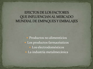  Productos no alimenticios
 Los productos farmacéuticos
    Los electrodomésticos
 La industria metalmecánica
 