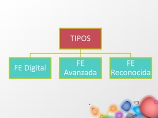 TIPOS
FE Digital
FE
Avanzada
FE
Reconocida
 