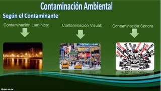 Contaminación Lumínica: Contaminación Visual: Contaminación Sonora
 