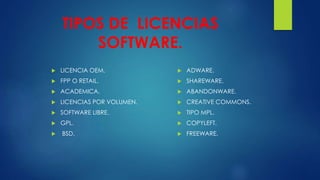 LEY DE LA PROPIEDAD INTELECTUAL Y LICENCIAS DE SOFTWARE | PPTX