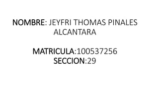 NOMBRE: JEYFRI THOMAS PINALES
ALCANTARA
MATRICULA:100537256
SECCION:29
 
