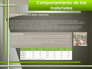 Comportamiento de los
materiales
Láminas de Control Solar Láminas de Seguridad Láminas Decorativas
LÁMINAS DE CONTROL SOLA...