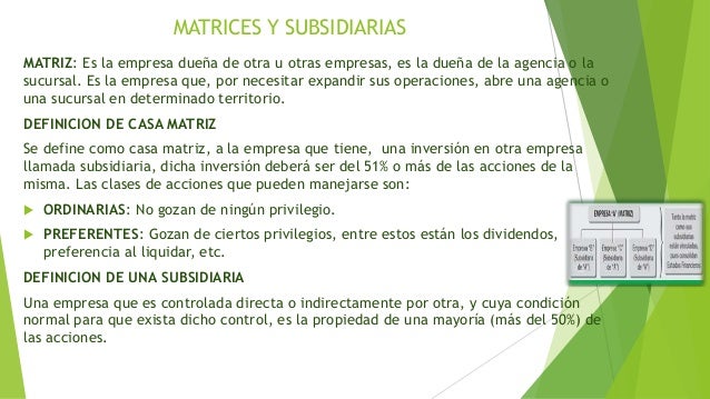 DIAPOSITIVAS MATRICES Y SUBSIDIARIAS