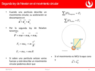 • Si el movimiento es MCU la aTes cero
y
• Cuando una partícula describe un
movimiento circular, su aceleración se
descomp...