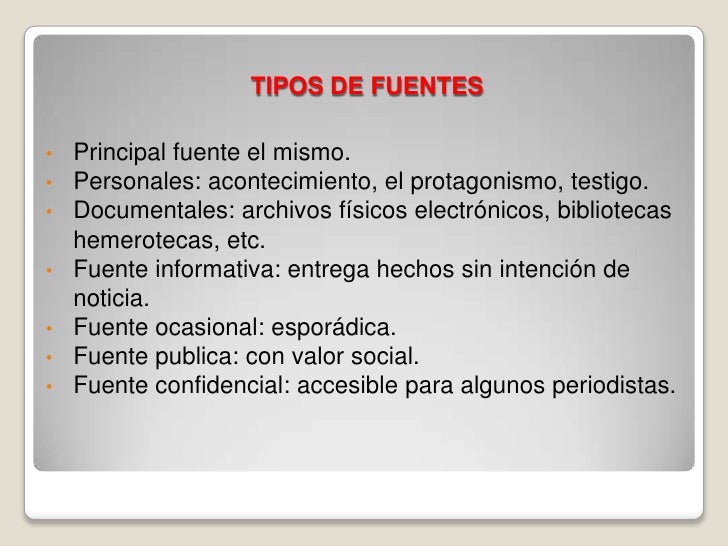 Diapositiva de fuentes de la noticia