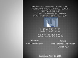 Autor:
Jesús Marcano C.I:26706621
Sección “SV”
Profesor:
Asdrúbal Rodríguez
Barcelona, Abril del 2016
 