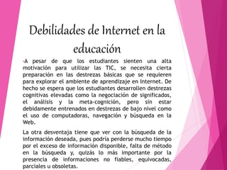 Diapositiva del uso del internet en la educacion