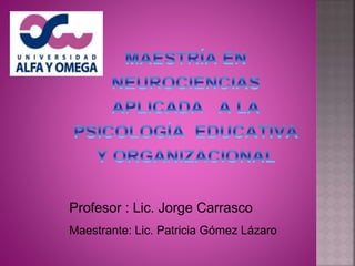 Profesor : Lic. Jorge Carrasco 
Maestrante: Lic. Patricia Gómez Lázaro 
 