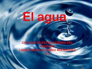 El agua
 COLEGIO NUESTRA SEÑORA DEL
           ROSARIO
LAURA NATALIA GOMEZ RODRIGUEZ
              6-3
 