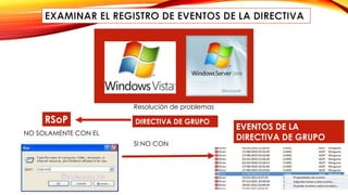 Resolución de problemas
DIRECTIVA DE GRUPO
NO SOLAMENTE CON EL
EVENTOS DE LA
DIRECTIVA DE GRUPO
RSoP
SI NO CON
 