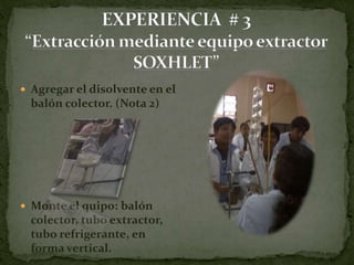 Experiencia  # 2 “Extracción fraccionada (3 partes)”.Tomar la otra porción de la solución de cristal violeta y dividir en tres porciones de 5 ml, luego repetir tres veces el procedimiento anterior con 5 ml de CHCl3 en cada una.