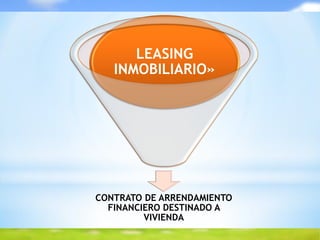 CONTRATO DE ARRENDAMIENTO
FINANCIERO DESTINADO A
VIVIENDA
LEASING
INMOBILIARIO»
 