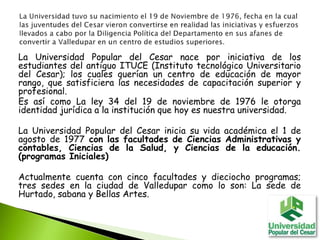 historia de la universidad popular del cesar | PPTX