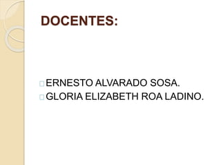 DOCENTES: 
ERNESTO ALVARADO SOSA. 
GLORIA ELIZABETH ROA LADINO. 
 