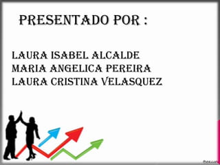 PRESENTADO POR :

LAURA ISABEL ALCALDE
MARIA ANGELICA PEREIRA
LAURA CRISTINA VELASQUEZ
 