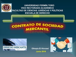 UNIVERSIDAD FERMÍN TORO
VICE RECTORADO ACADÉMICO
FACULTAD DE CIENCIAS JURÍDICAS Y POLÍTICAS
ESCUELA DE DERECHO
Junio 2018
Olimpia El Hinnawi
 