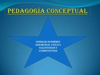 PEDAGOGÍA conceptualFORMAR HOMBRES AMOROSOS, ETICO S  TALENTOSOS Y COMPETENTES