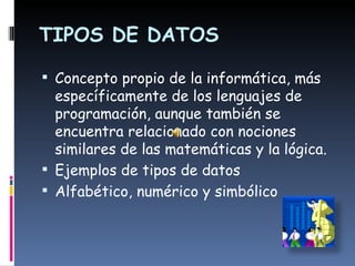 TIPOS DE ORDENADORES:Según la capacidad de memoria y la velocidad con la que procesan la información los computadores se clasifican en tres grupos:-Main Frames: computadores de grandes dimensiones. Mini Computadores: tienen una capacidad y una velocidad de trabajo alta.