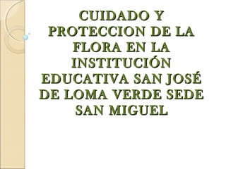 CUIDADO Y
 PROTECCION DE LA
    FLORA EN LA
    INSTITUCIÓN
EDUCATIVA SAN JOSÉ
DE LOMA VERDE SEDE
     SAN MIGUEL
 